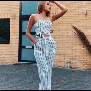 Black and white striped trouser set